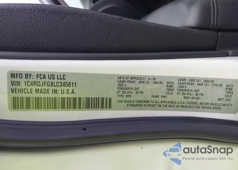 2020 Dodge Durango Pursuit Awd z USA, uszkodzony, nr VIN 1C4RDJFG8LC345611